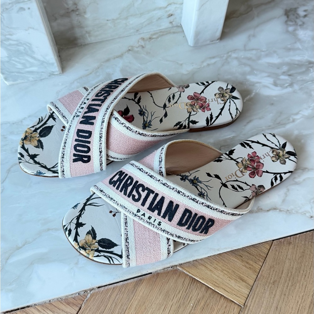 Dior Cream and Pink Floral Sandals - Picture 3 of 6